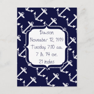 Baby Boy Nautical Navy Blue Anchor Muster Postkarte