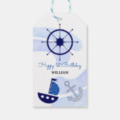Baby Boy Nautical Watercolor Navy Blue Geschenkanhänger (Rückseite)