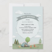 Baby Boy Niedlich Blue Camping Forest Bear Baby Du Einladung (Vorderseite)