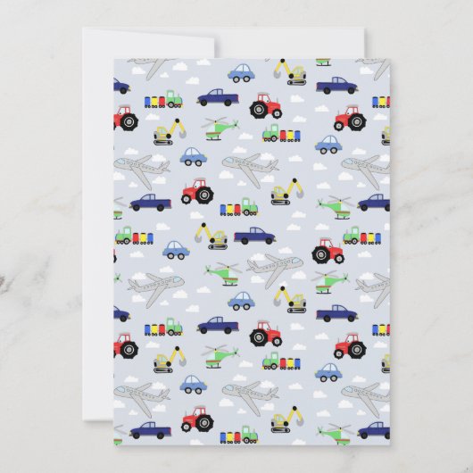 Baby Boy Niedlich Blue Car Train Transport Baby Du Einladung (Rückseite)