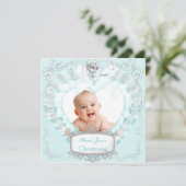 Baby Boy oder Girl Blue Christening Taufkreuz Ankündigung (Stehend Vorderseite)