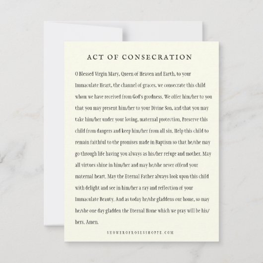 Baby Boy oder Girl Gebet zur Jungfrau Mary Note Ca Mitteilungskarte (Rückseite)