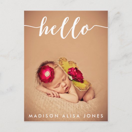 Baby Boy oder Girl Hallo Foto Geburtsankündigung Ankündigungspostkarte (Vorderseite)