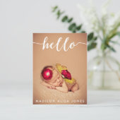 Baby Boy oder Girl Hallo Foto Geburtsankündigung Ankündigungspostkarte (Stehend Vorderseite)