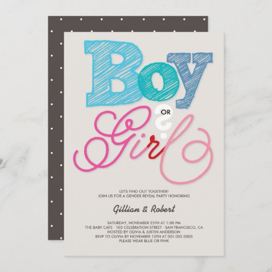 Baby Boy oder Girl Pink Blue Gender Reveal Party Einladung (Vorne/Hinten)