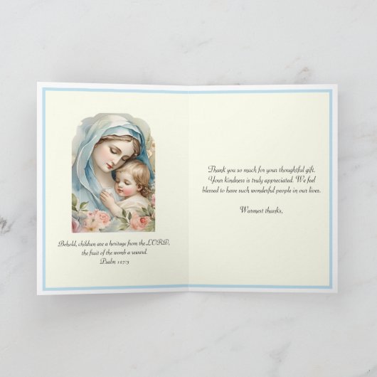 Baby Boy oder Mädchen Religious katholic Danke Karte (Innenseite)