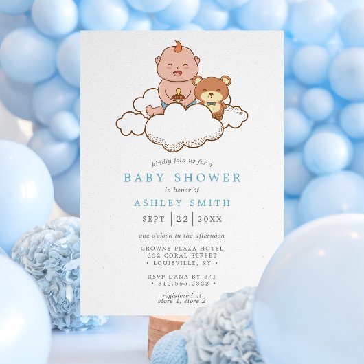 Baby Boy on Cloud Niedlich Baby Shower Einladung