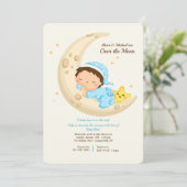 Baby Boy Over the Moon Baby Shower Einladung (Stehend Vorderseite)