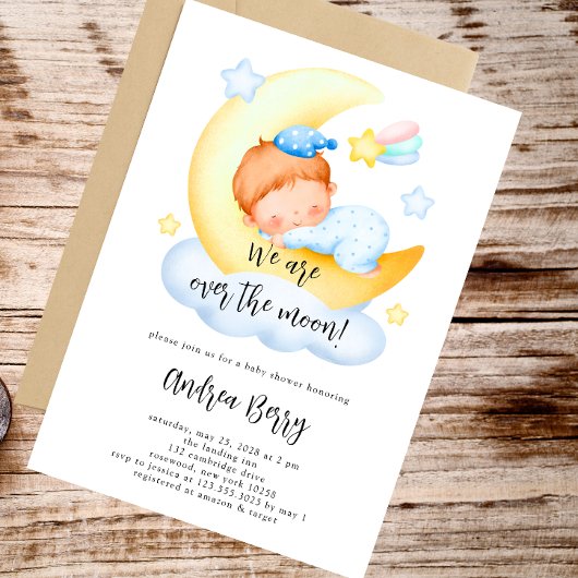 Baby Boy Over the Moon Baby Shower Einladung