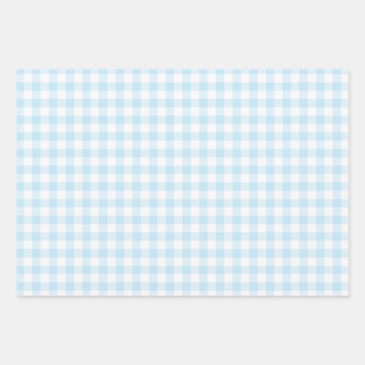 Baby Boy Pastel Blue Gingham Kariert Multi Geschenkpapier Set (Vorderseite)