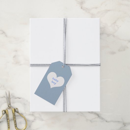 Baby Boy Pastel Blue und White Heart Geschenkanhänger (Mit Garn)