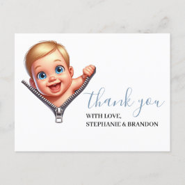 Baby Boy Peeking Babydusche Weiß Vielen Dank Postkarte