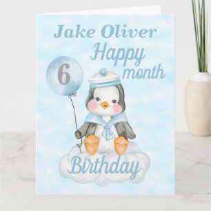 Baby Boy Penguin 6 Monate Geburtstag Big Karte