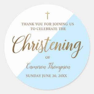 Baby Boy Personalisiert Blue Christening Danke Runder Aufkleber