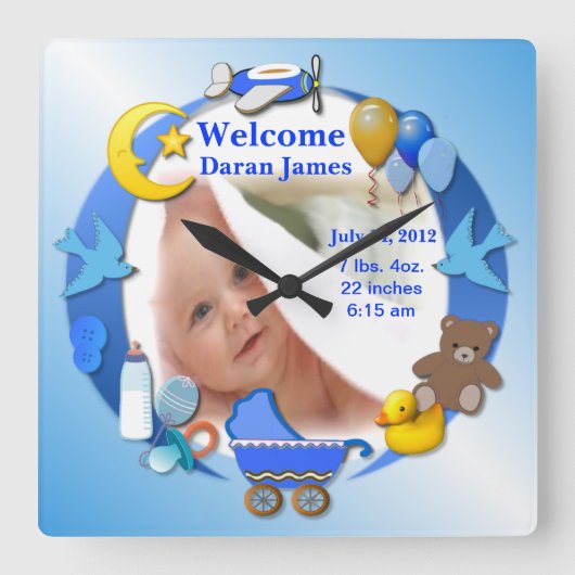 Baby Boy ~ Photo Clock Quadratische Wanduhr (Vorderseite)