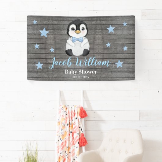 Baby Boy Pinguin Banner Signature Backdrop Dusche (Insitu)