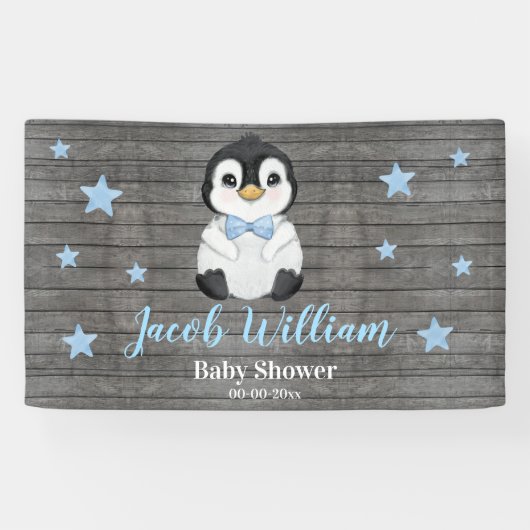 Baby Boy Pinguin Banner Signature Backdrop Dusche (Horizontal)