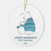 Baby Boy Polar Bär Personalisiert erste Weihnachts Keramik Ornament (Links)