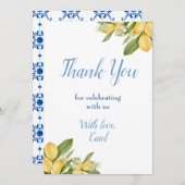 Baby Boy Positano Lemons Blue Pattern Baby Dusche Dankeskarte (Vorne/Hinten)