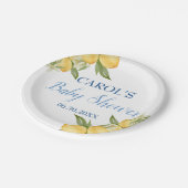 Baby Boy Positano Lemons Blue Pattern Baby Dusche Pappteller (Schrägansicht)