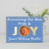 Baby Boy Pride & Joy Foil Birth Ankündigung (Stehend vorne)