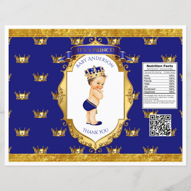 Baby Boy Prince Royal Blue Gold Chip Bag Wrapper (Vorderseite)