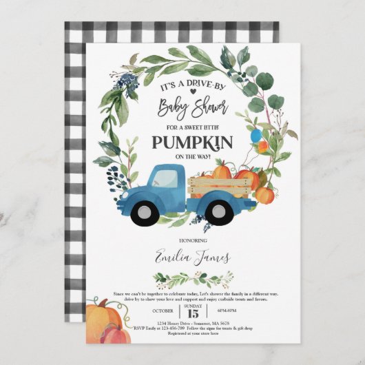 Baby Boy Pumpkin Truck Pumpkin Fall Babydusche Einladung (Vorne/Hinten)