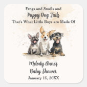 Baby Boy Puppy Dog Schwänze Kinderdusche Quadratischer Aufkleber (Vorderseite)