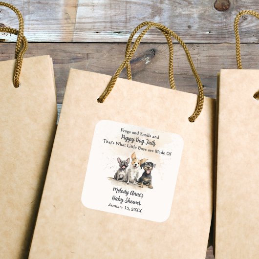 Baby Boy Puppy Dog Schwänze Kinderdusche Quadratischer Aufkleber