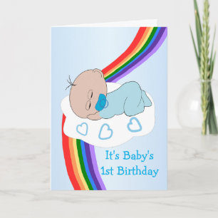 Baby Boy Rainbow 1. Geburtstag Karte