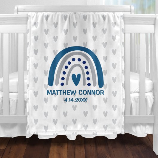 Baby Boy Rainbow and Hearts Personalized Fleecedecke