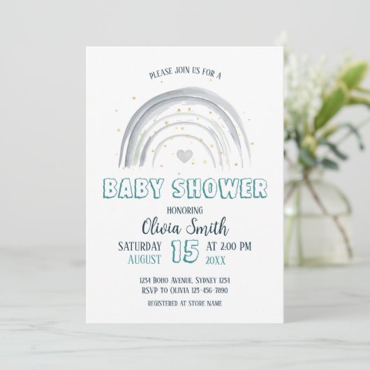 Baby Boy Rainbow Baby Dusche Einladung (Stehend Vorderseite)