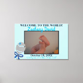 Baby Boy Rattle Foto Birth Stats 36" x 24" Leinwanddruck (Vorderseite)