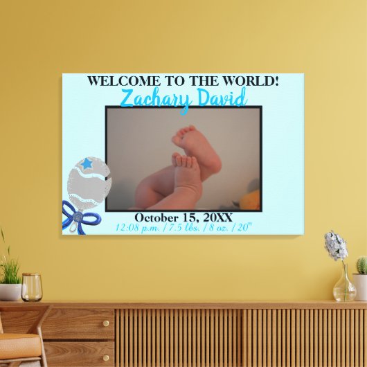 Baby Boy Rattle Foto Birth Stats 36" x 24" Leinwanddruck (Insitu (Wohnzimmer))