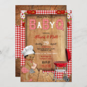 Baby Boy Red Gingham Wood Blume Baby Q Barbecue Einladung (Vorne/Hinten)