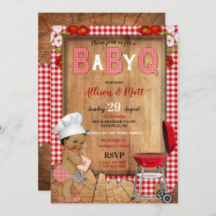 Baby Boy Red Gingham Wood Blume Baby Q Barbecue Einladung