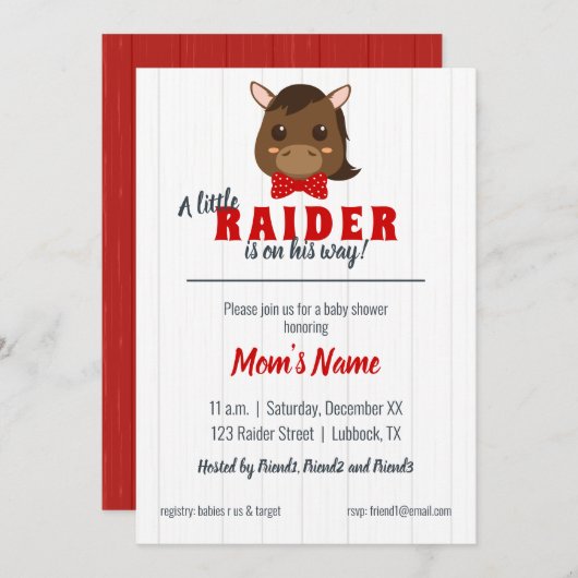 Baby Boy Red Horse Kinderdusche Einladung (Vorne/Hinten)