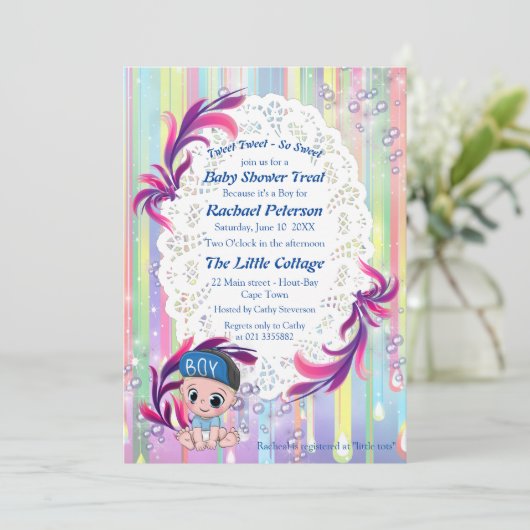 Baby Boy Regenbogen Bubbles & Unicorns Kinderdusch Dankeskarte (Stehend Vorderseite)