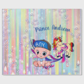 Baby Boy Regenbogen Bubbles & Unicorns Kinderdusch Geschenkpapier (Flach)