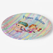 Baby Boy Regenbogen Bubbles & Unicorns Kinderdusch Pappteller (Schrägansicht)