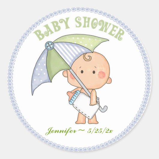 Baby Boy, Regenschirm, Babydusche Runder Aufkleber (Vorderseite)