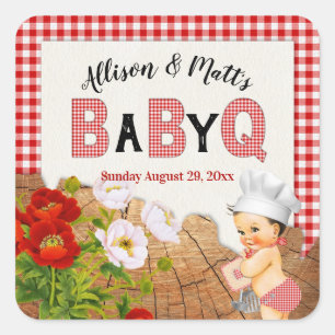 Baby Boy Rot Gingham Holz Floral Baby Q BBQ Quadratischer Aufkleber