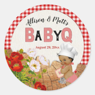 Baby Boy Rot Gingham Holz Floral Baby Q BBQ Runder Aufkleber