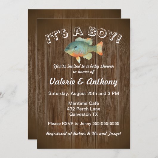 Baby Boy Rustic Fischerei Einladung (Vorne/Hinten)