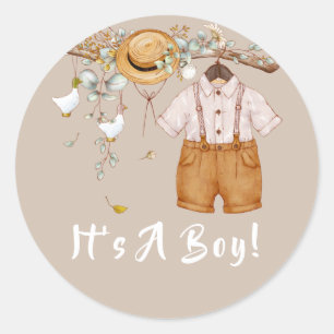 Baby Boy Rustic Greenery Runder Aufkleber
