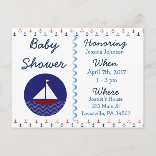 Baby Boy Sailboat Blue Baby Dusche Einladung (Vorderseite)