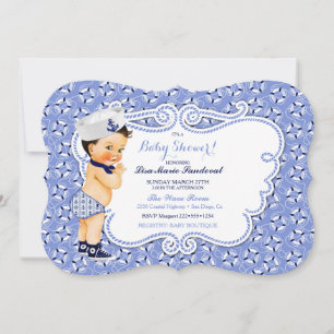 Baby Boy Sailor Nautical Theme Blue White Einladung