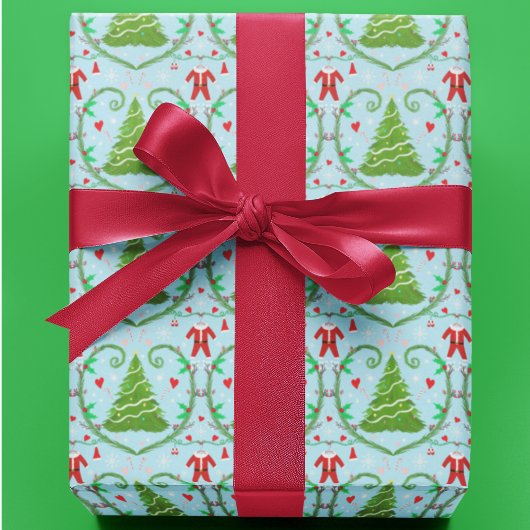 Baby Boy Santa Outfit Weihnachtsbaum Muster Geschenkpapier