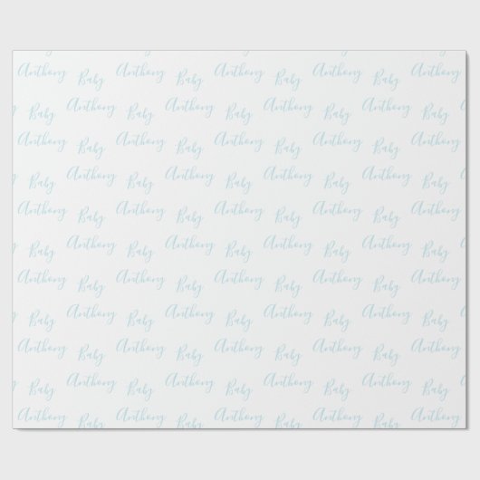 Baby Boy Script Blauer Name angepasst Geschenkpapier (Flach)