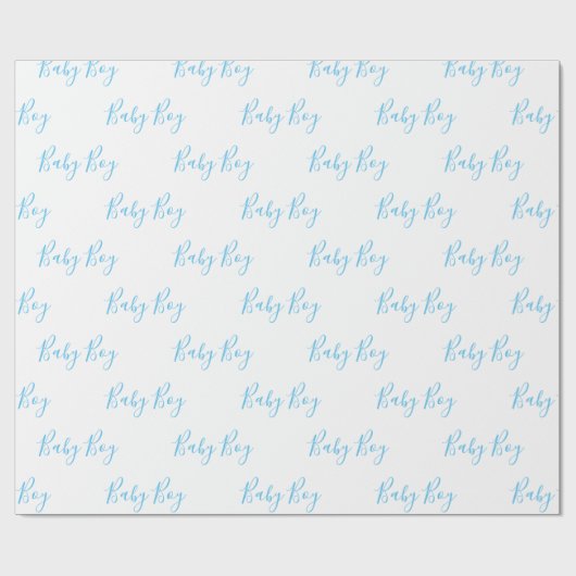 Baby Boy Script Blue Dusche Geschenkpapier (Flach)